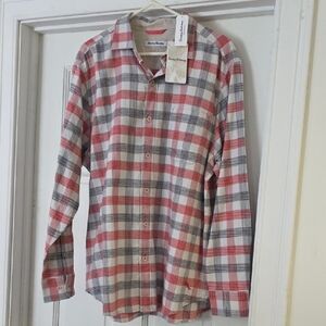 NWT TOMMY BAHAMA Canyon Beach Plaid Button-Down Shirt. Large. Red, Gray, White.